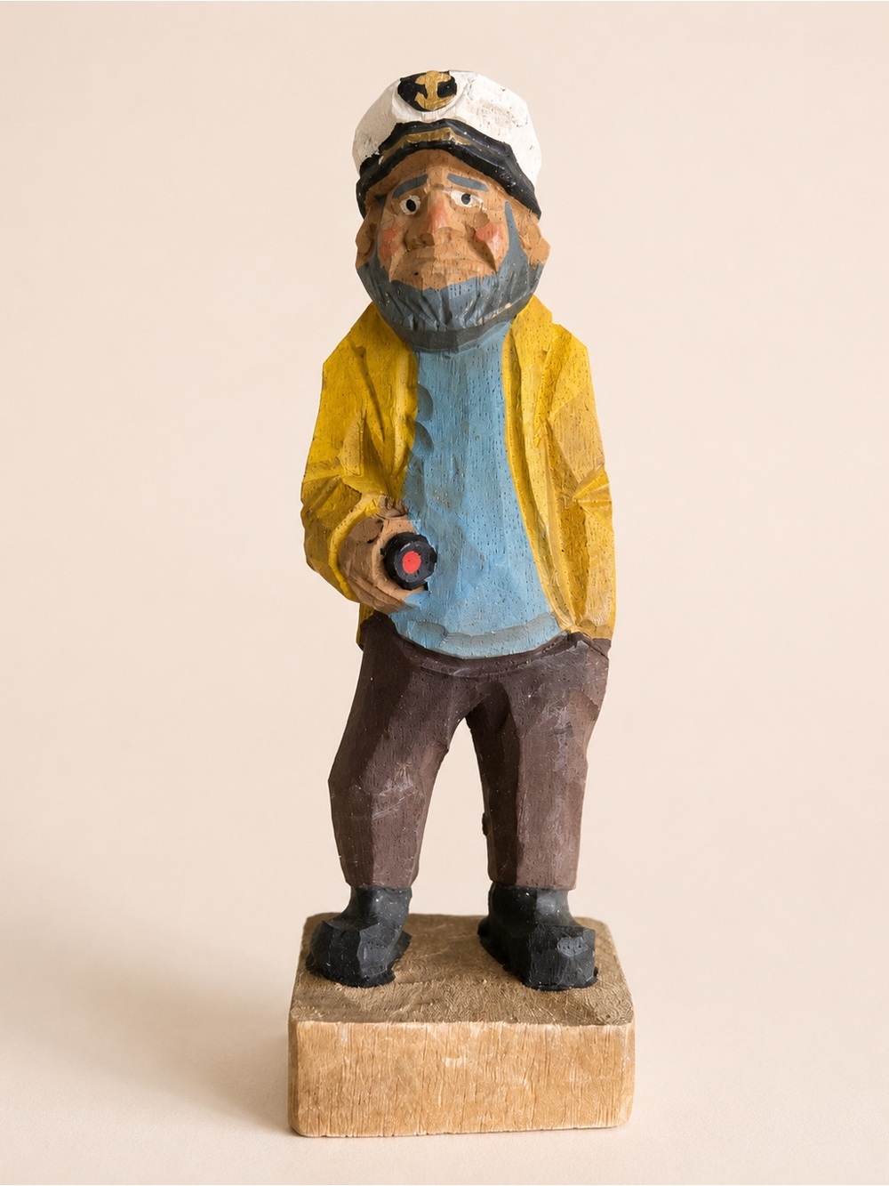 Vintage Hand Carved Wood Sea Captain Fisherman Figurine Nautical Folk Art 6”